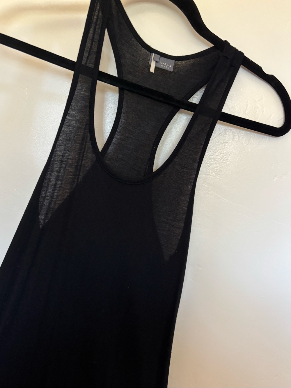 Sparkle & Fade Sheer Black Maxi Beach Cover Up Racerback Dress S | A6